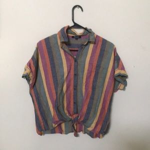 Madewell tie front central shirt in Rainbow Stripe
